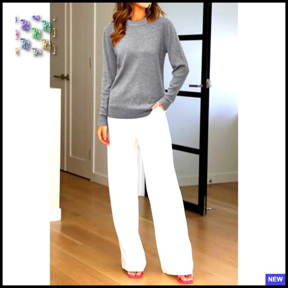 Wool Blend Crew Neck Pullover Sweater Classic Loose Fit Fall Winter Layering - Picture 5 of 7